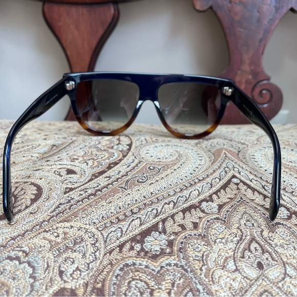 Celine Eyewear Blue Tortoise Shell Aviator D Frame Rhinestone Acetate Sunglasses - Picture 9 of 14